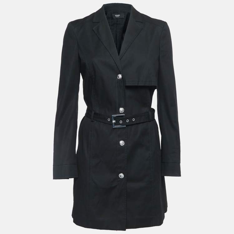Pre Owned Versus Versace Black Stretch Cotton Trench Coat S