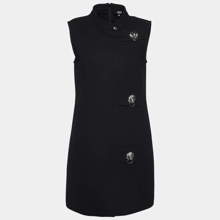 Pre Owned Versus Versace Black Crepe Logo Detail Sleeveless Mini Dress S