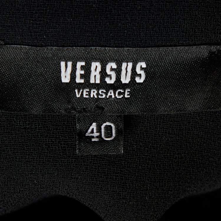 Pre Owned Versus Versace Black Crepe Logo Detail Sleeveless Mini Dress S