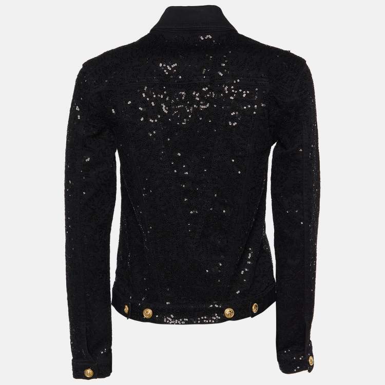 Pre Owned Versus Versace Black Denim Sequined Jacket S