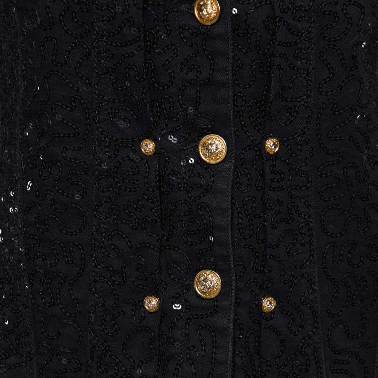 Pre Owned Versus Versace Black Denim Sequined Jacket S