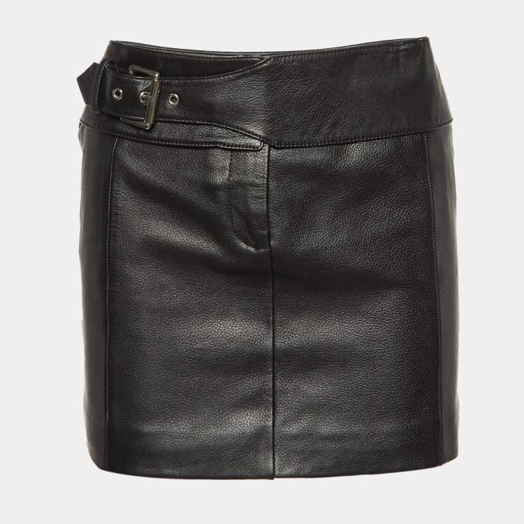 Pre Owned Versus Versace Black Leather Mini Skirt XS
