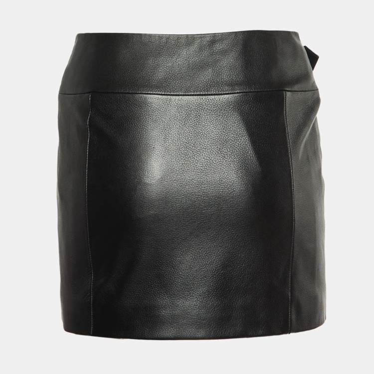 Pre Owned Versus Versace Black Leather Mini Skirt XS