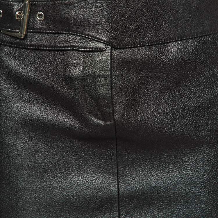 Pre Owned Versus Versace Black Leather Mini Skirt XS