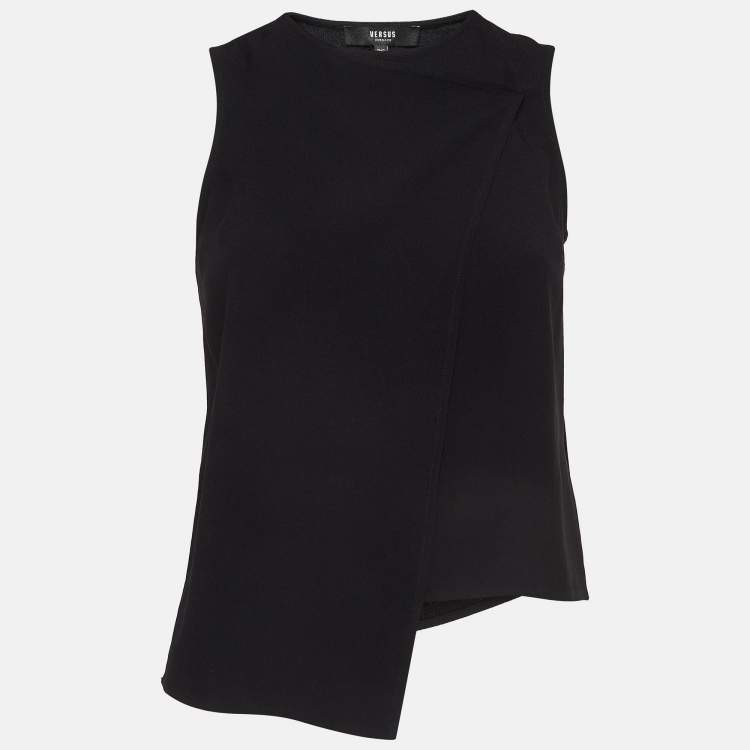 Pre Owned Versus Versace Black Crepe Asymmetric Wrap Top XS