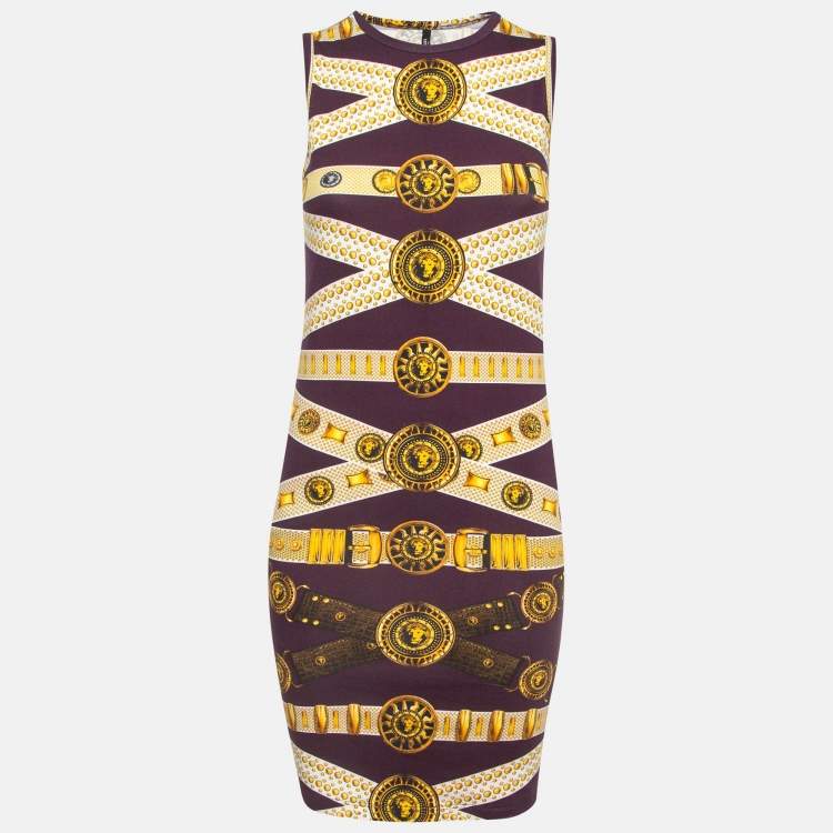 مملوكة مسبقًا Versus Versace Burgundy/Yellow Printed Jersey Mini Dress L