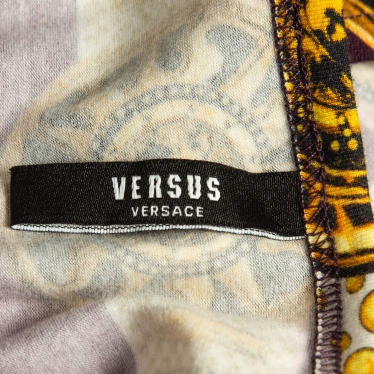 مملوكة مسبقًا Versus Versace Burgundy/Yellow Printed Jersey Mini Dress L