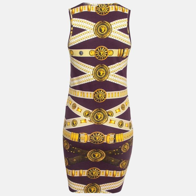 مملوكة مسبقًا Versus Versace Burgundy/Yellow Printed Jersey Mini Dress L