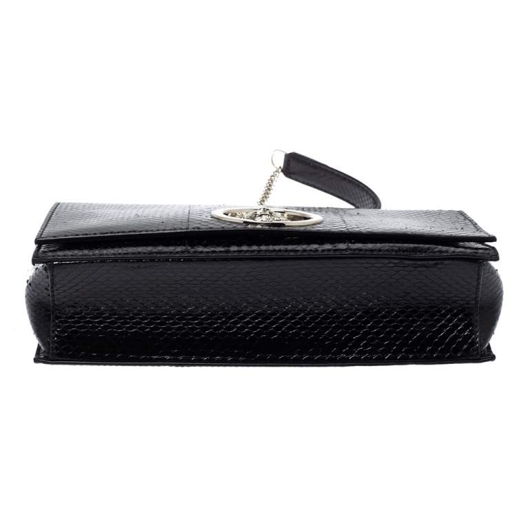Pre Owned Versus Versace Black Python Effect Leather Chain Shoulder Bag