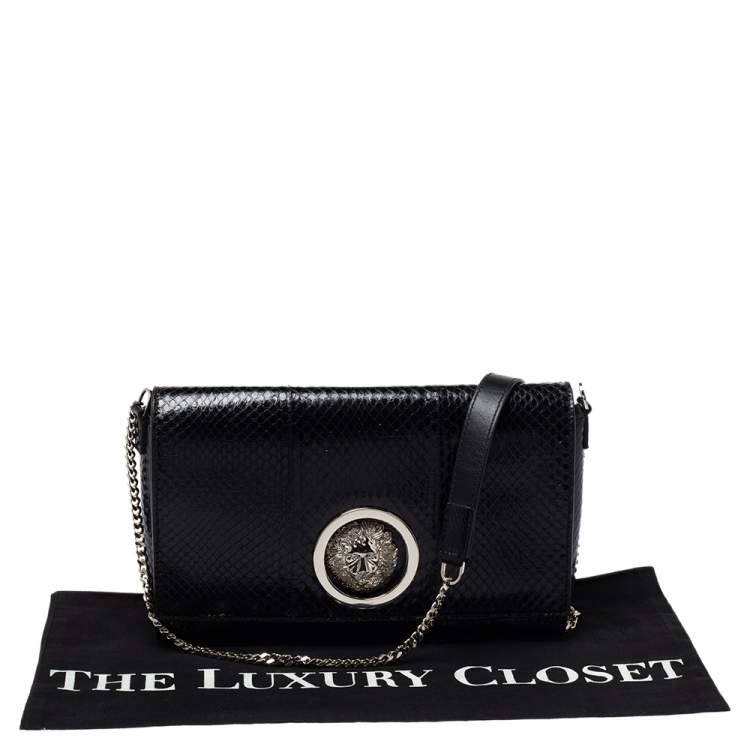 Pre Owned Versus Versace Black Python Effect Leather Chain Shoulder Bag