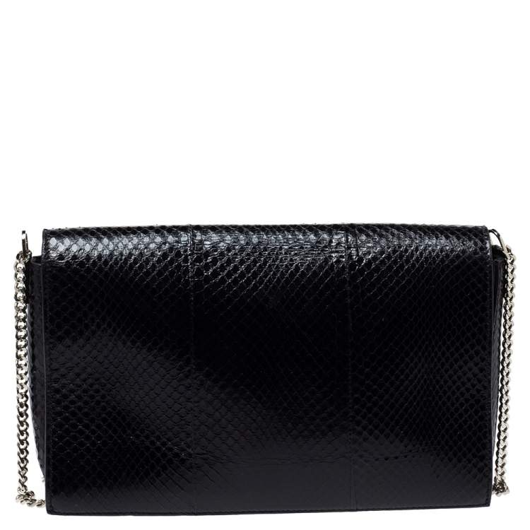 Pre Owned Versus Versace Black Python Effect Leather Chain Shoulder Bag