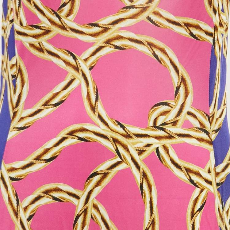 Pre Owned Vetements Pink/Blue Chain Print Jersey Strappy Maxi Dress L