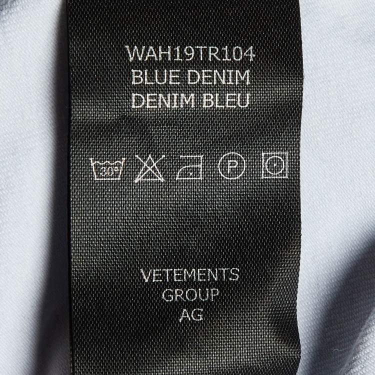 Pre Owned Vetements Blue Denim Print Cotton Long Sleeve Bodysuit S 
