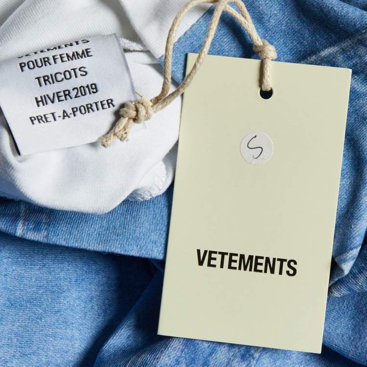 Pre Owned Vetements Blue Denim Print Cotton Long Sleeve Bodysuit S 