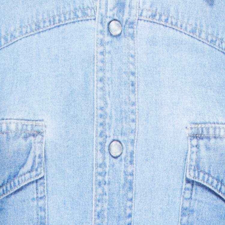Pre Owned Vetements Blue Denim Print Cotton Long Sleeve Bodysuit S 