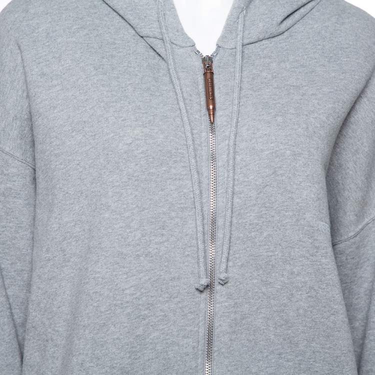 Pre Owned Vetements Grey Cotton Elbow Cutout Detail Zip Front Hoodie L