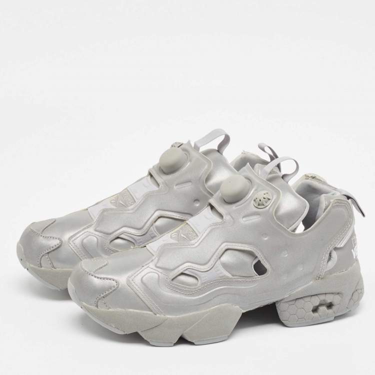 Pre Owned Vetements Silver Reflected Fabric Instapump Fury 3M Low Top Sneakers Size 38.5