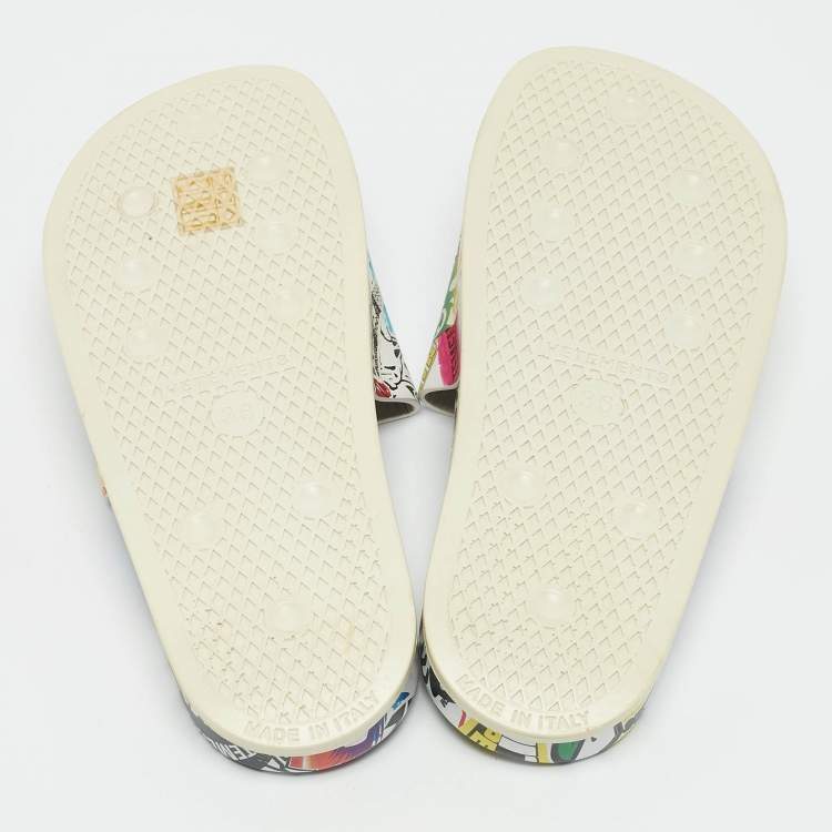 Pre Owned Vetements Multicolor Leather Sticker Pool Slide Flats Size 36