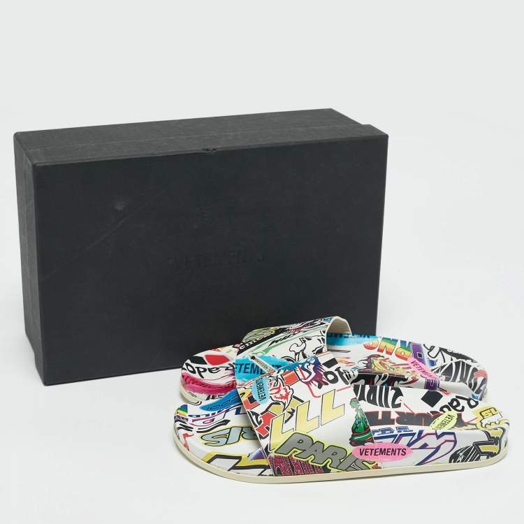 Pre Owned Vetements Multicolor Leather Sticker Pool Slide Flats Size 36