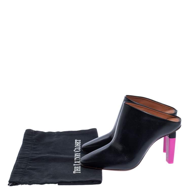 Pre Owned Vetements Black/Pink Leather Gypsy Highlighter Heel Mule Size 38