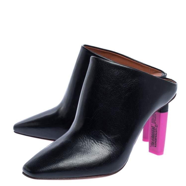 Pre Owned Vetements Black/Pink Leather Gypsy Highlighter Heel Mule Size 38