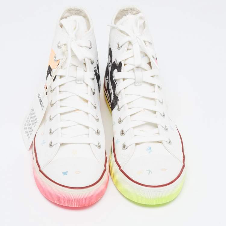 Pre Owned Vetements White Canvas Printed Hard Core Happiness High Top Sneakers Size 41