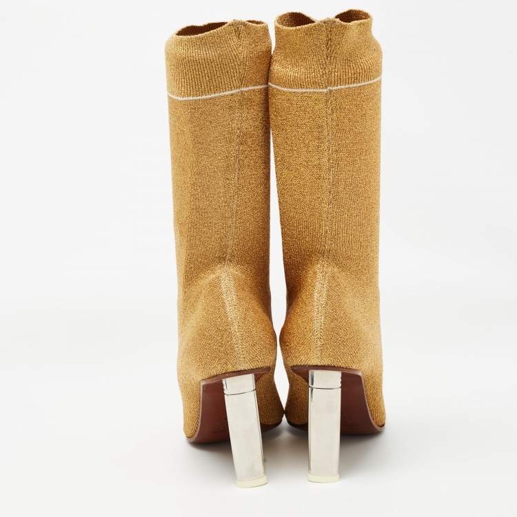 Pre Owned Vetements Gold Knit Fabric Sock Ankle Boots Size 39