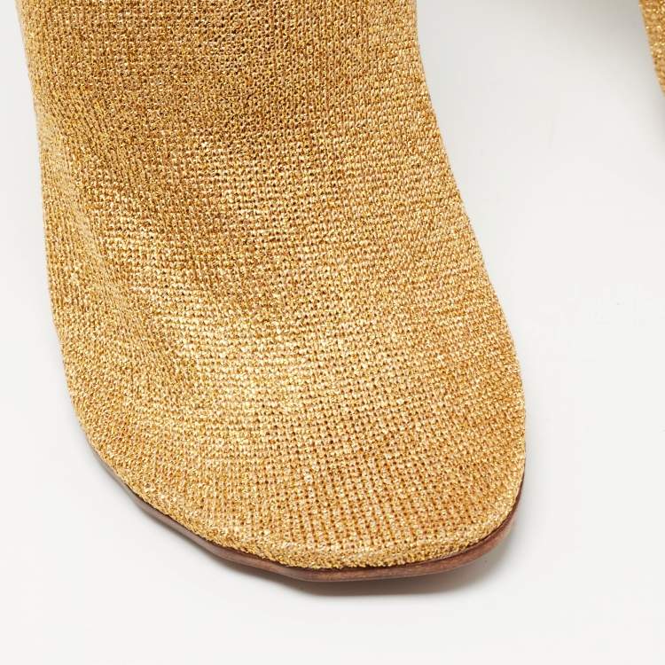 Pre Owned Vetements Gold Knit Fabric Sock Ankle Boots Size 39