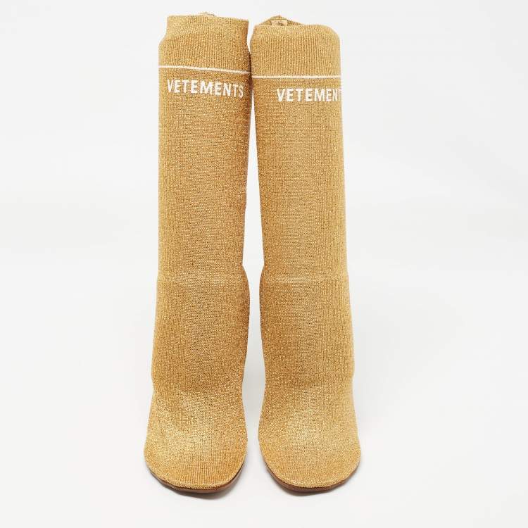 Pre Owned Vetements Gold Knit Fabric Sock Ankle Boots Size 39