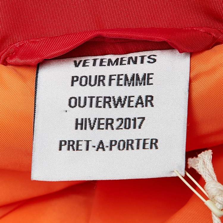 Pre Owned Vetements Red Synthetic Zip-Up Puffer Hooded Jacket M