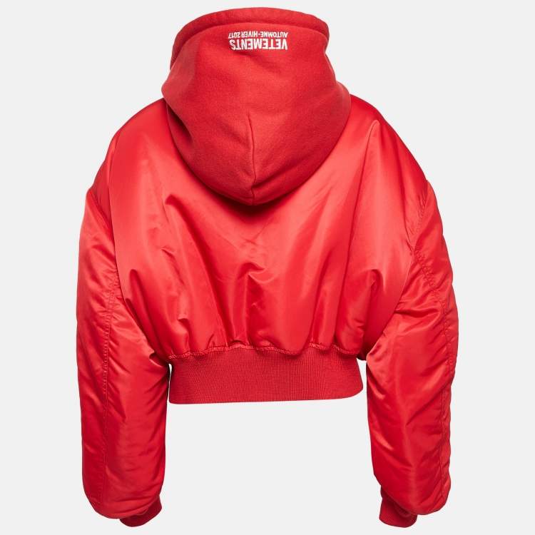 Pre Owned Vetements Red Synthetic Zip-Up Puffer Hooded Jacket M