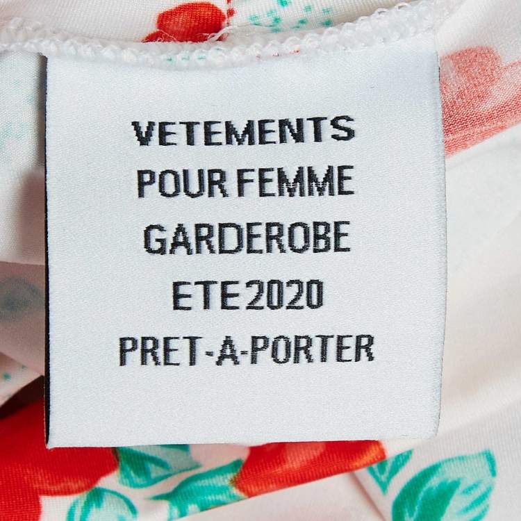 Pre Owned Vetements White Floral Print Jersey Bodycon Mini Dress With Golves M