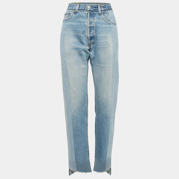 Pre Owned Vetements Blue Two Tone Patchwork Denim Straight-Leg  Jeans L
