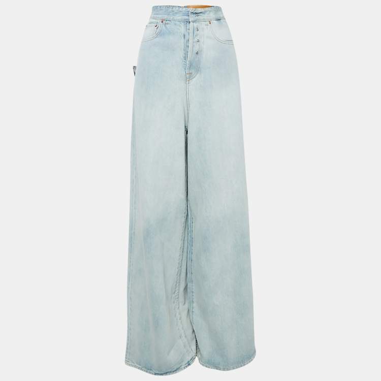 Pre Owned Vetements Blue Denim Inside Out Wide-Leg Garderobe Jeans S Waist 26"