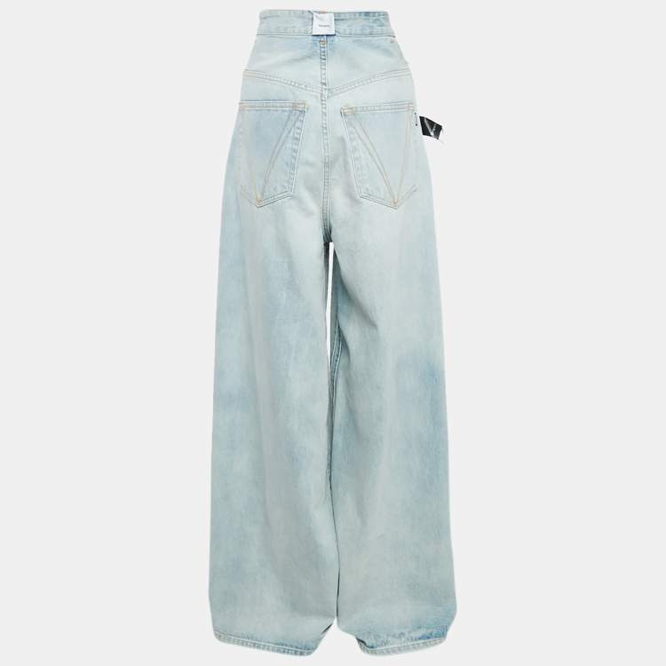Pre Owned Vetements Blue Denim Inside Out Wide-Leg Garderobe Jeans S Waist 26"
