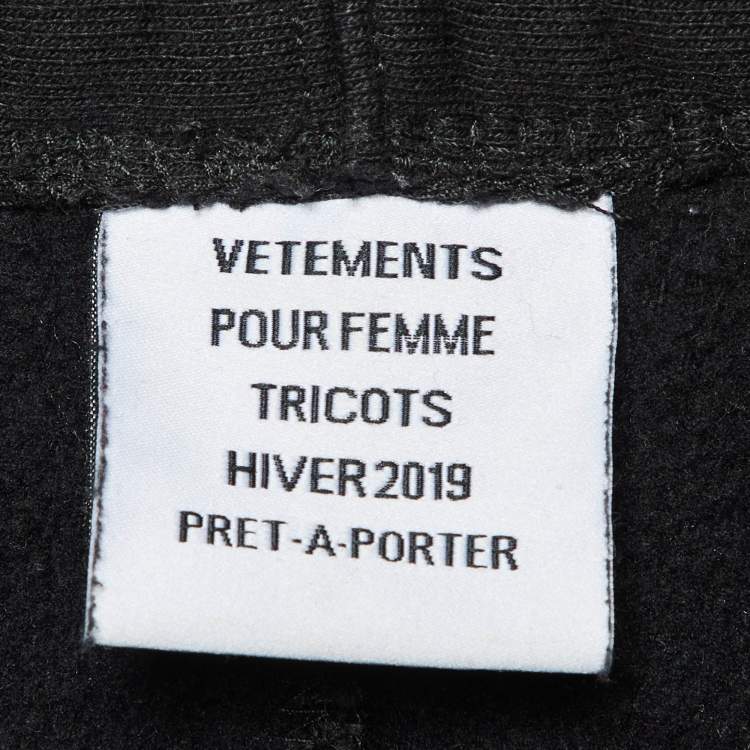 Pre Owned Vetements Black Large Logo Print Cotton Knit Sweatpants M