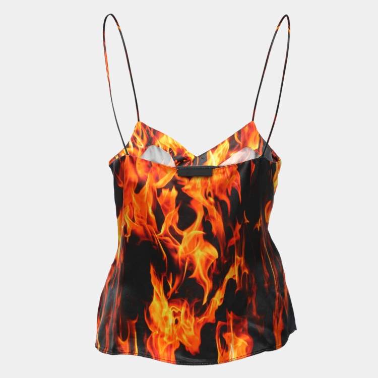 Pre Owned Vetements Multicolor Flame Floral Print Silk Blend Top M