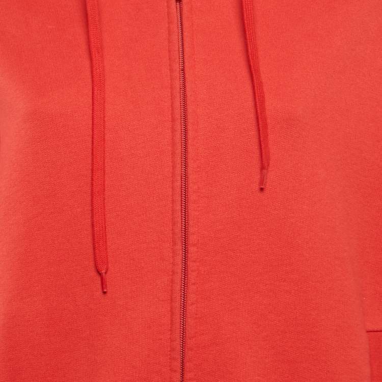 Pre Owned Vetements Red Cotton Knit Zip-Up Hooded Jacket L