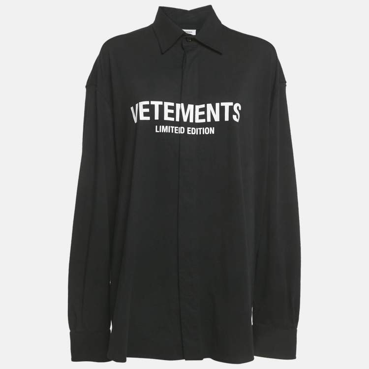 Pre Owned Vetements Black Logo Print Cotton Knit Garderobe Limited Edition Unisex Shirt M
