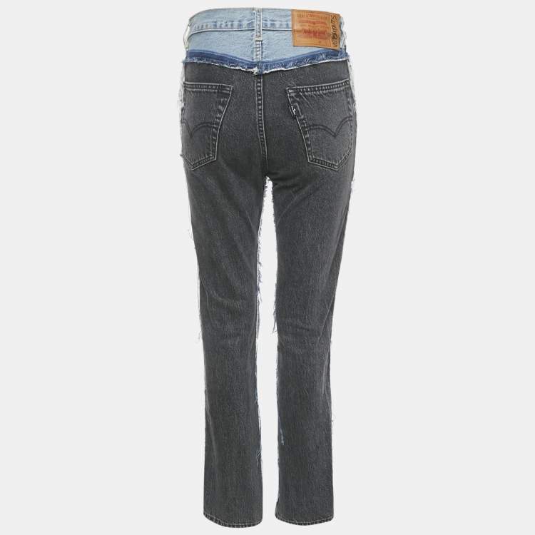 Pre Owned Vetements X Levi's Blue /Black Patchwork Denim Distressed Jeans S Waist 26"