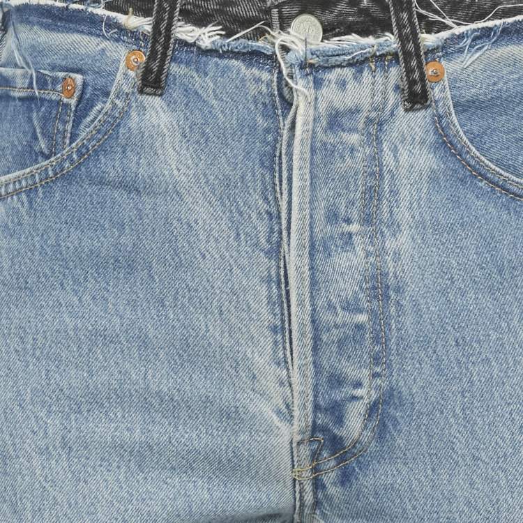 Pre Owned Vetements X Levi's Blue /Black Patchwork Denim Distressed Jeans S Waist 26"