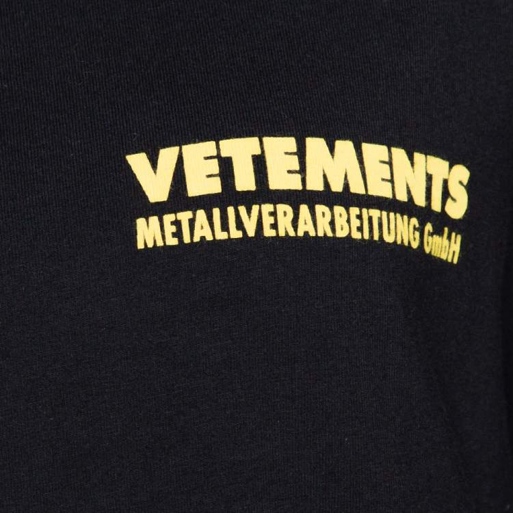 Pre Owned Vetements Black Logo Metal Print Cotton Oversized T-Shirt M