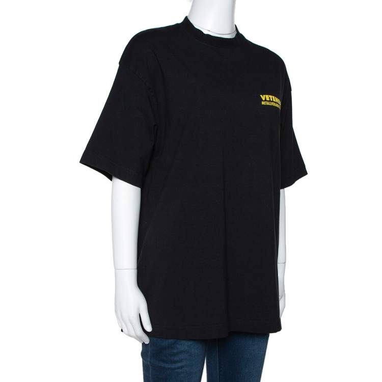 Pre Owned Vetements Black Logo Metal Print Cotton Oversized T-Shirt M