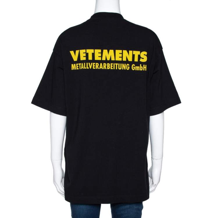 Pre Owned Vetements Black Logo Metal Print Cotton Oversized T-Shirt M