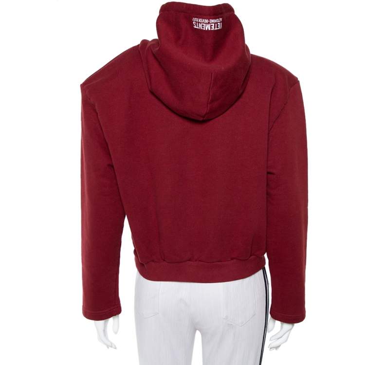 Pre Owned Vetements Burgundy Knit Padded Shoulder Boxy Hoodie L 