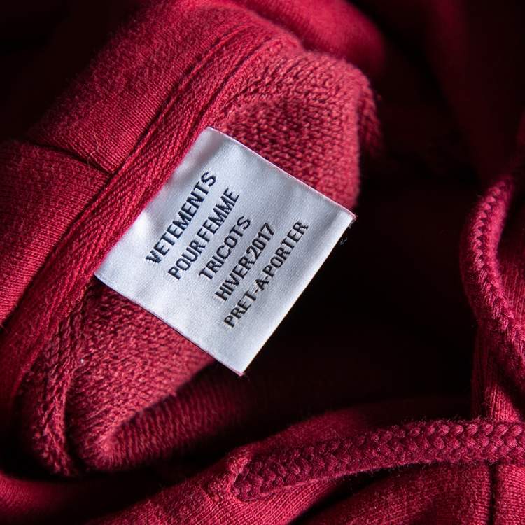 Pre Owned Vetements Burgundy Knit Padded Shoulder Boxy Hoodie L 