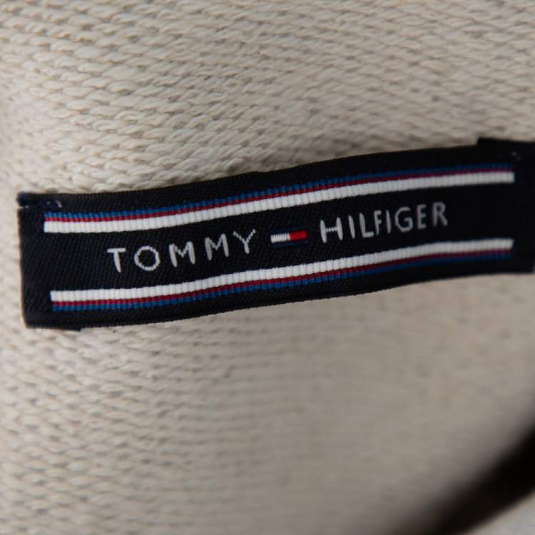 Pre Owned Vetements x Tommy Hilfiger Grey Logo Printed Knit Hooded Sweatshirt S