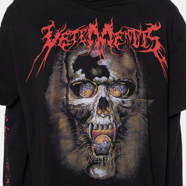 Pre Owned Vetements Black Skull Printed Cotton Layered Oversized T-Shirt Dress S