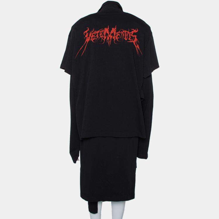 Pre Owned Vetements Black Skull Printed Cotton Layered Oversized T-Shirt Dress S