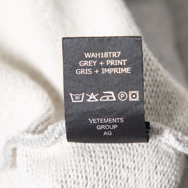 Pre Owned Vetements Grey Cotton Logo Printed Oversized Hoodie S